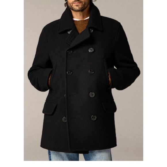 J.Crew Men’s Wool Blend Peacoat Size Medium Classic Double-Breasted Black Jacket - Picture 1 of 16